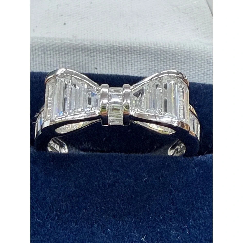 Dominique Sterling Silver Bow Ring 925DQCZ Baguette Cubic Zirconia Size 9 5g